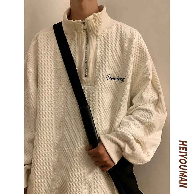 Aidase Men Harajuku Sweatshirts Korean Hip Hop Solid Color Basic Oversized Pullovers Y2K Zipper Hoodie Tops Streetwear Male