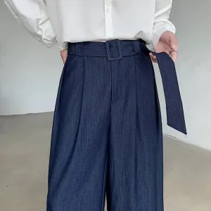 Aidase Men Spring Summer Korean Streetwear Fashion Loose Casual Lightweight Belt Wide Leg Pants Man Vintage Baggy Trousers