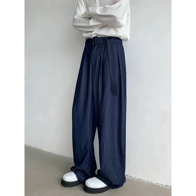 Aidase Men Spring Summer Korean Streetwear Fashion Loose Casual Lightweight Belt Wide Leg Pants Man Vintage Baggy Trousers