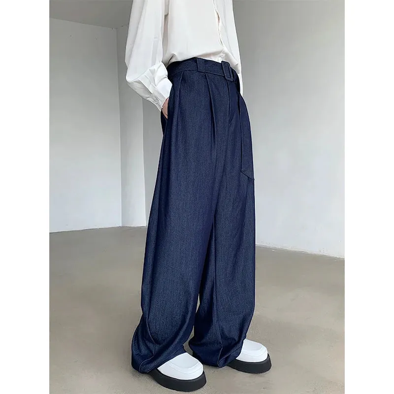 Aidase Men Spring Summer Korean Streetwear Fashion Loose Casual Lightweight Belt Wide Leg Pants Man Vintage Baggy Trousers
