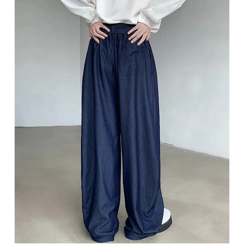 Aidase Men Spring Summer Korean Streetwear Fashion Loose Casual Lightweight Belt Wide Leg Pants Man Vintage Baggy Trousers