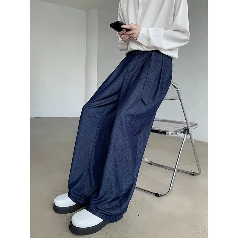 Aidase Men Spring Summer Korean Streetwear Fashion Loose Casual Lightweight Belt Wide Leg Pants Man Vintage Baggy Trousers