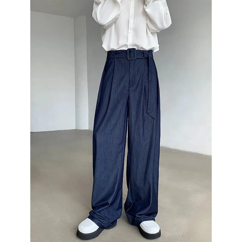 Aidase Men Spring Summer Korean Streetwear Fashion Loose Casual Lightweight Belt Wide Leg Pants Man Vintage Baggy Trousers