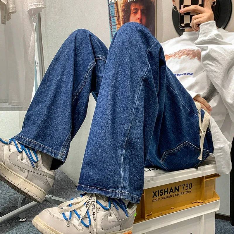 Aidase New Korean Fashion Men's Baggy Jeans Oversized Wide Leg Jeans Men's Spring Straight Elastic Waist Casual Streetwear Trousers 5XL