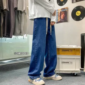 Aidase New Korean Fashion Men's Baggy Jeans Oversized Wide Leg Jeans Men's Spring Straight Elastic Waist Casual Streetwear Trousers 5XL