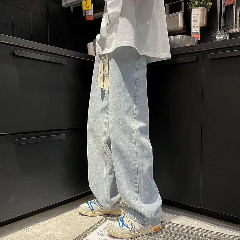 Aidase New Korean Fashion Men's Baggy Jeans Oversized Wide Leg Jeans Men's Spring Straight Elastic Waist Casual Streetwear Trousers 5XL