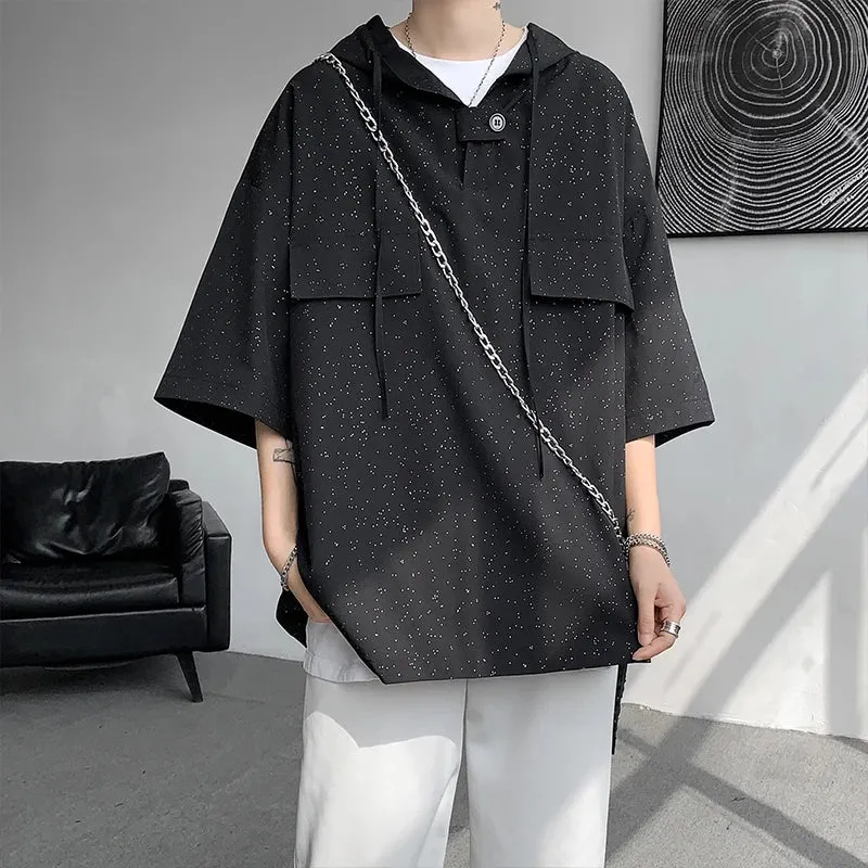Aidase Summer Hooded Short Sleeve T-shirt Korean Fashion Tshirt Y2K Streetwear Oversize Tee Tops Drawstring Men Clothing 5XL-M