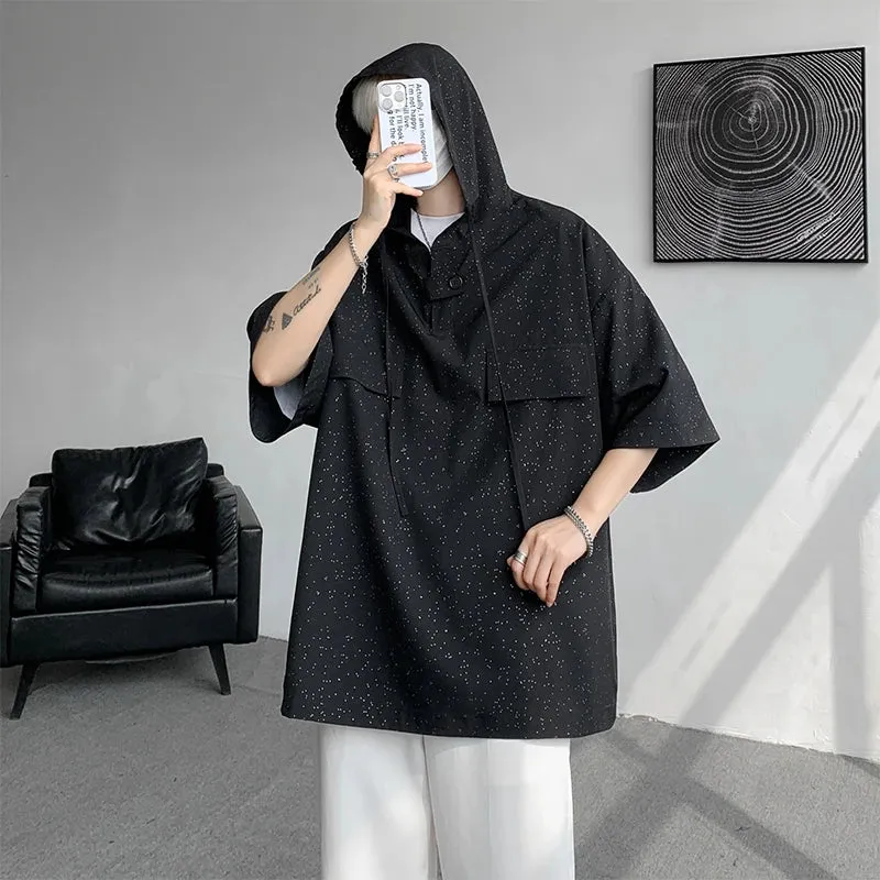 Aidase Summer Hooded Short Sleeve T-shirt Korean Fashion Tshirt Y2K Streetwear Oversize Tee Tops Drawstring Men Clothing 5XL-M