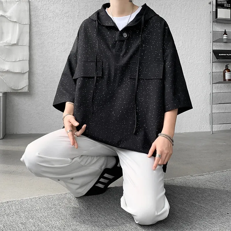 Aidase Summer Hooded Short Sleeve T-shirt Korean Fashion Tshirt Y2K Streetwear Oversize Tee Tops Drawstring Men Clothing 5XL-M