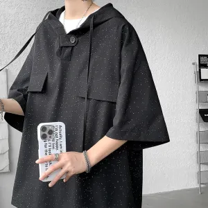 Aidase Summer Hooded Short Sleeve T-shirt Korean Fashion Tshirt Y2K Streetwear Oversize Tee Tops Drawstring Men Clothing 5XL-M
