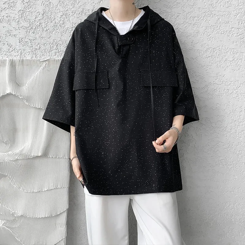 Aidase Summer Hooded Short Sleeve T-shirt Korean Fashion Tshirt Y2K Streetwear Oversize Tee Tops Drawstring Men Clothing 5XL-M