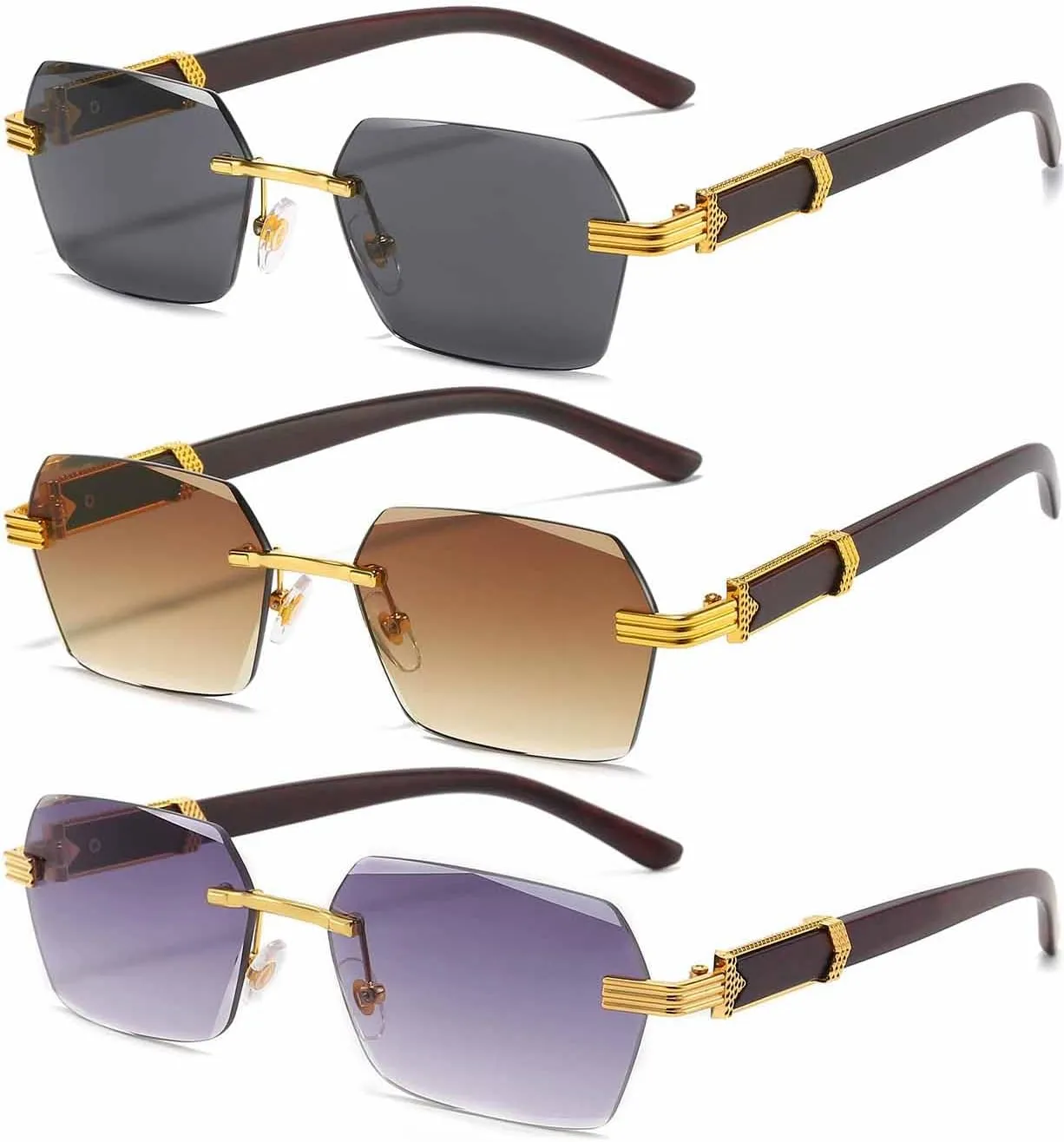 AIEYEZO Retro Rimless Sunglasses Rectangle Unisex Vintage Frameless Sun Glasses Fashion Square Tinted Glasses