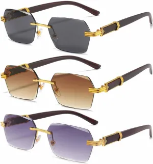 AIEYEZO Retro Rimless Sunglasses Rectangle Unisex Vintage Frameless Sun Glasses Fashion Square Tinted Glasses