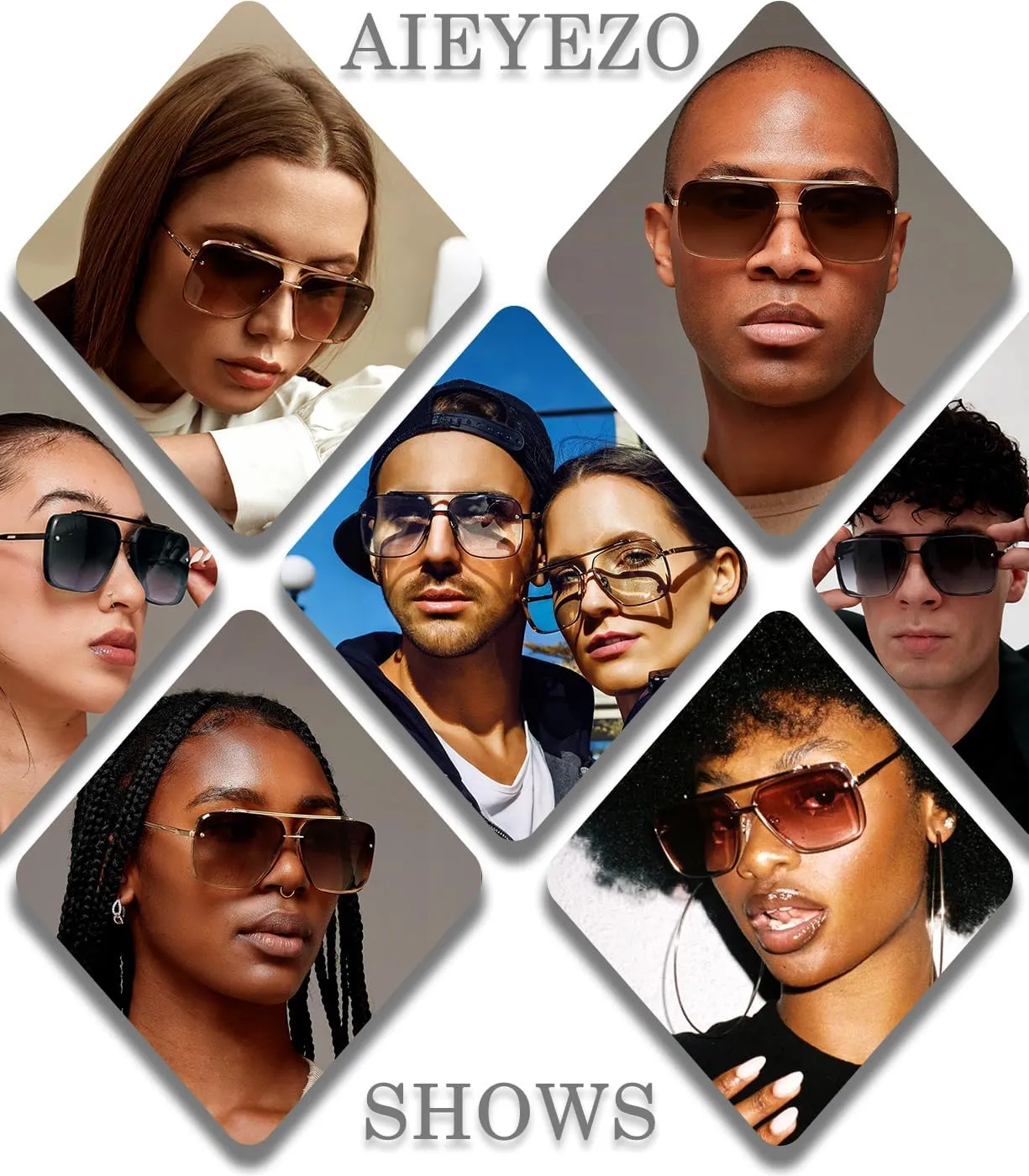 AIEYEZO Square Sunglasses for Men Women Fashion Oversized Glasses Metal Frame Square Aviator Gradient Shades