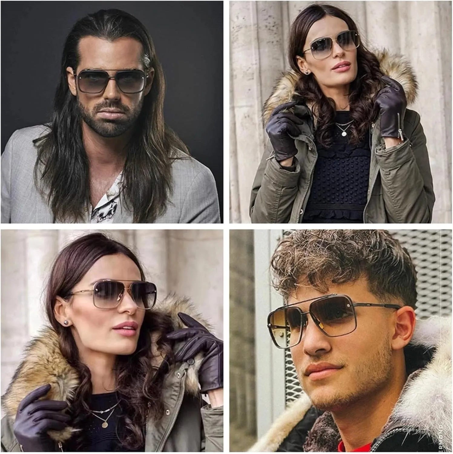 AIEYEZO Square Sunglasses for Men Women Fashion Oversized Glasses Metal Frame Square Aviator Gradient Shades