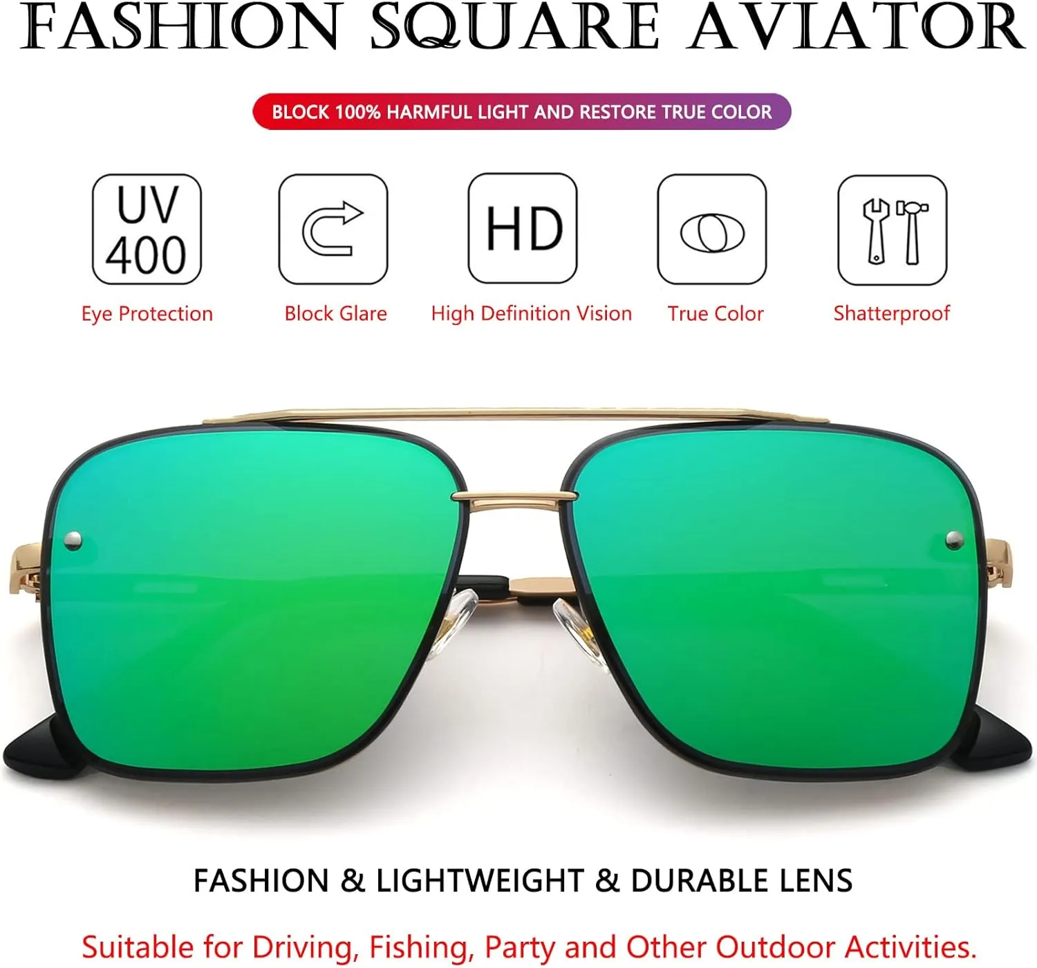 AIEYEZO Square Sunglasses for Men Women Fashion Oversized Glasses Metal Frame Square Aviator Gradient Shades