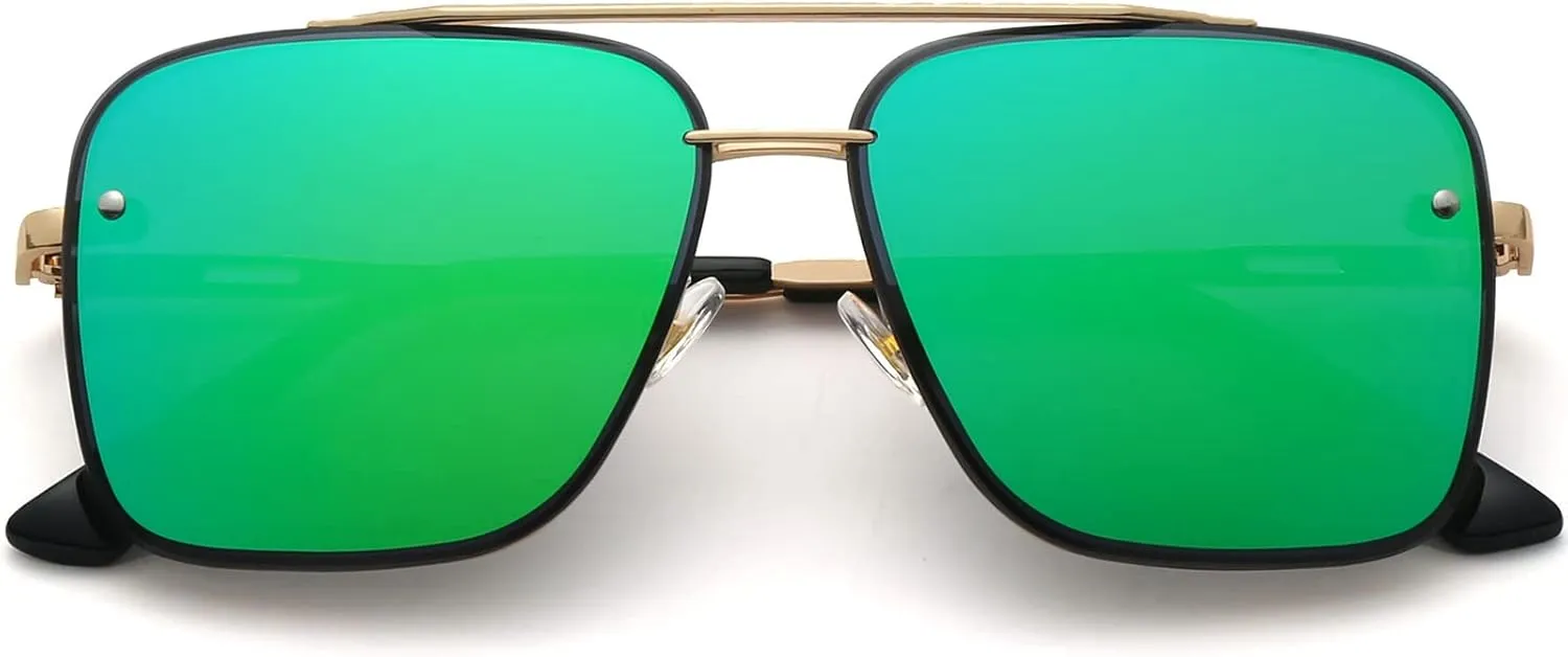 AIEYEZO Square Sunglasses for Men Women Fashion Oversized Glasses Metal Frame Square Aviator Gradient Shades