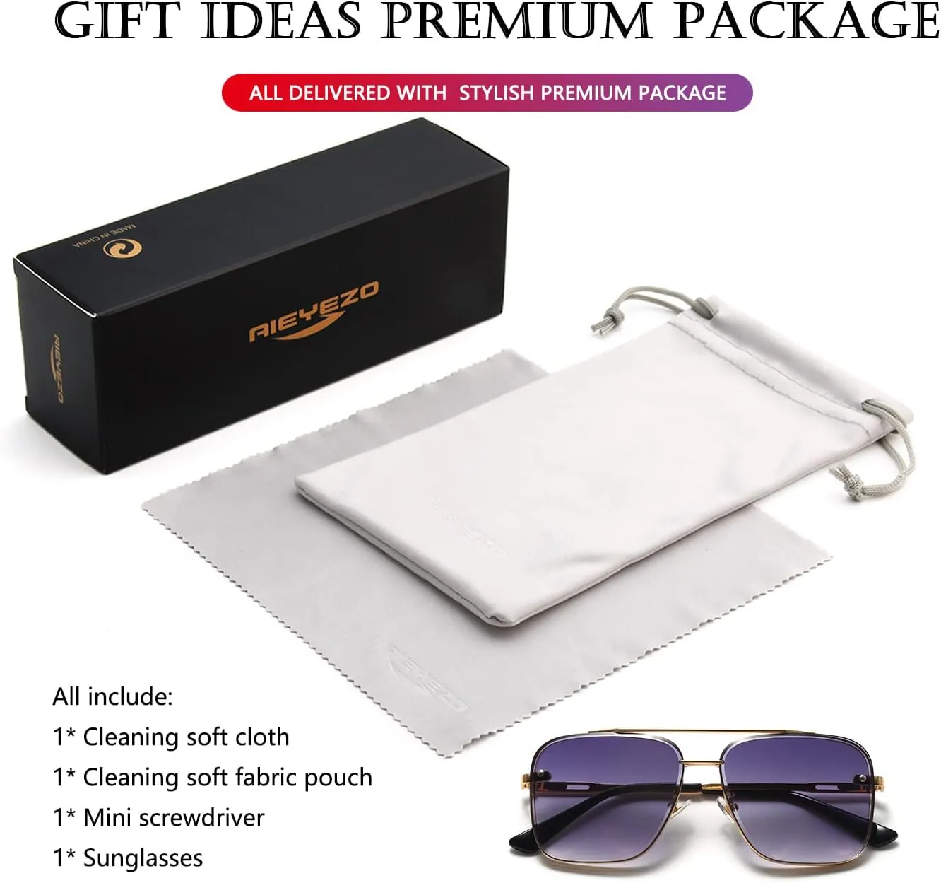 AIEYEZO Square Sunglasses for Men Women Fashion Oversized Glasses Metal Frame Square Aviator Gradient Shades