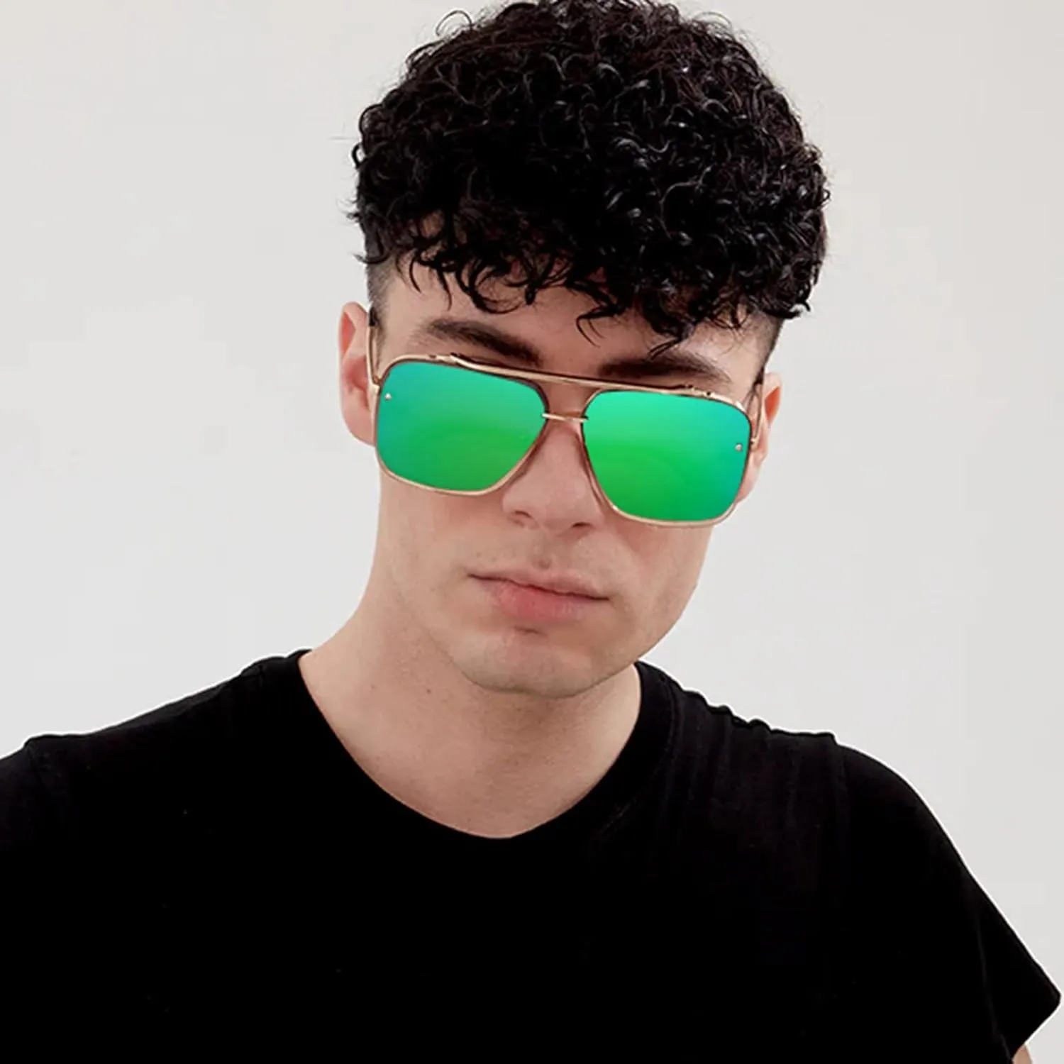 AIEYEZO Square Sunglasses for Men Women Fashion Oversized Glasses Metal Frame Square Aviator Gradient Shades