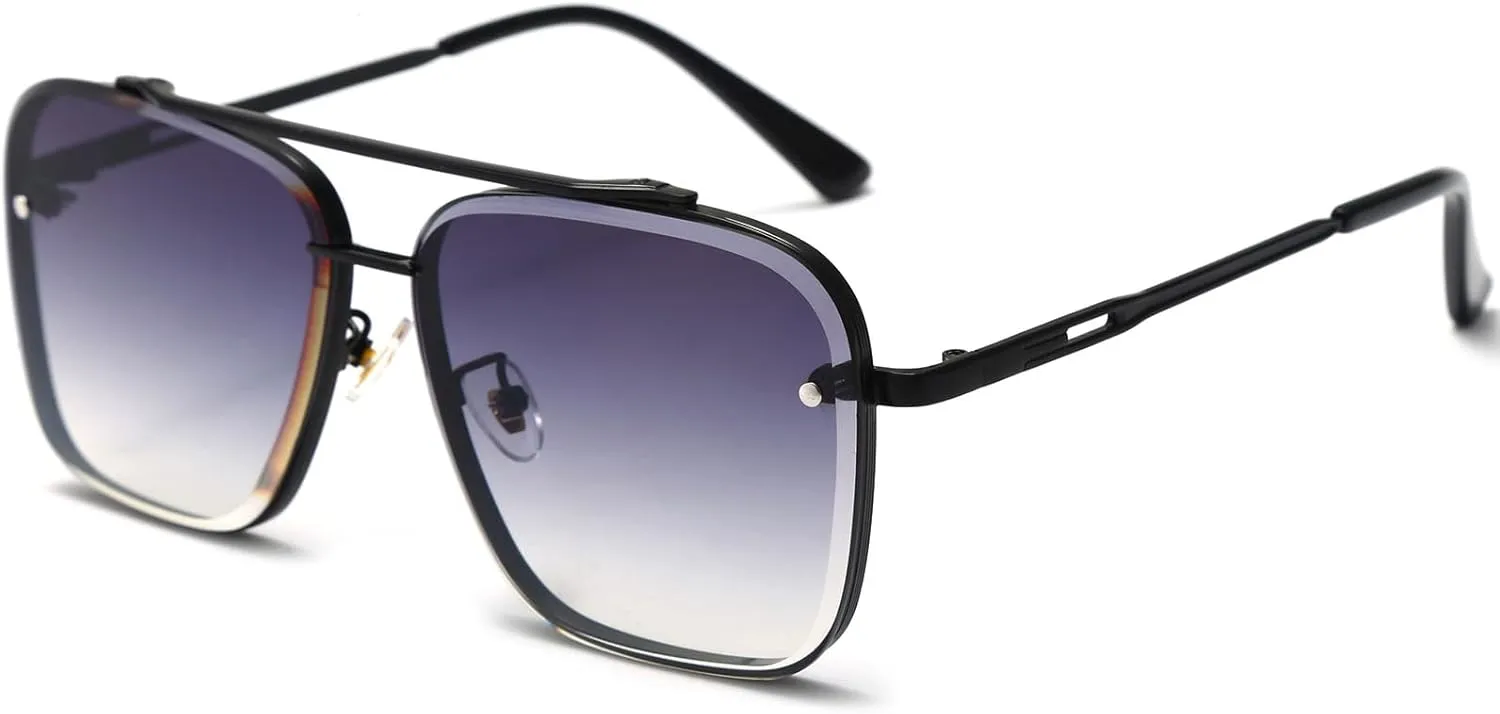 AIEYEZO Square Sunglasses for Men Women Fashion Oversized Glasses Metal Frame Square Aviator Gradient Shades