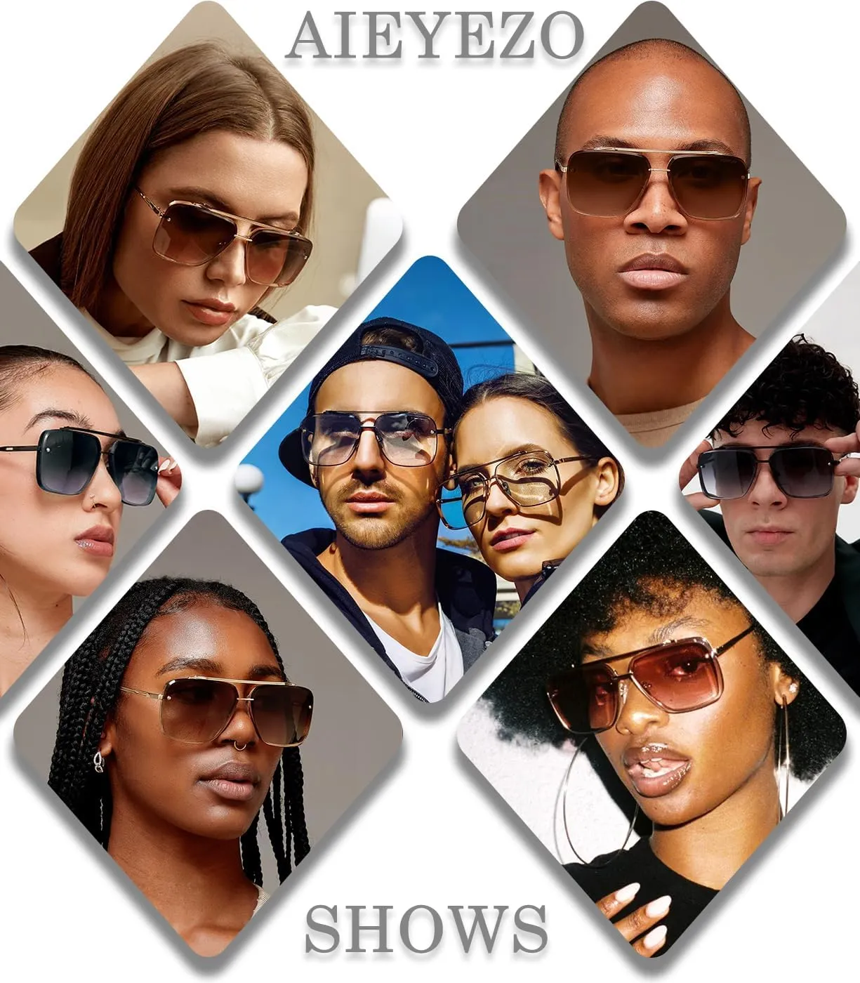 AIEYEZO Square Sunglasses for Men Women Fashion Oversized Glasses Metal Frame Square Aviator Gradient Shades