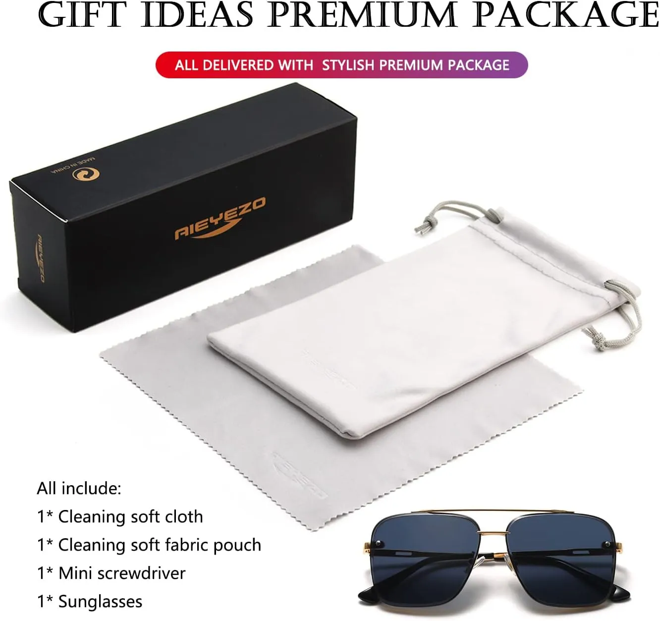 AIEYEZO Square Sunglasses for Men Women Fashion Oversized Glasses Metal Frame Square Aviator Gradient Shades