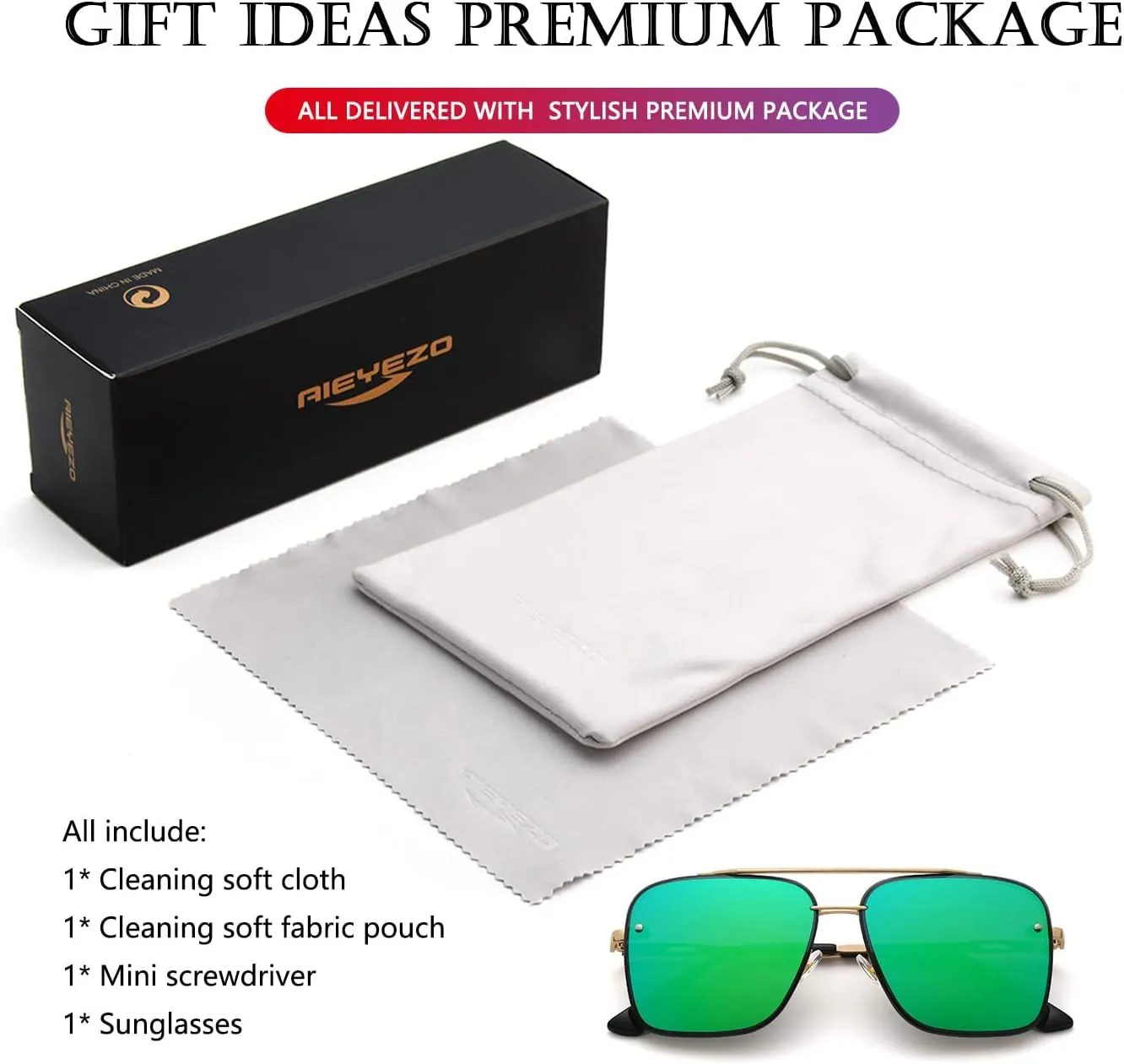 AIEYEZO Square Sunglasses for Men Women Fashion Oversized Glasses Metal Frame Square Aviator Gradient Shades