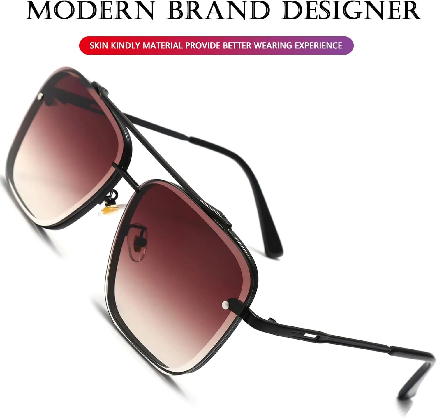 AIEYEZO Square Sunglasses for Men Women Fashion Oversized Glasses Metal Frame Square Aviator Gradient Shades