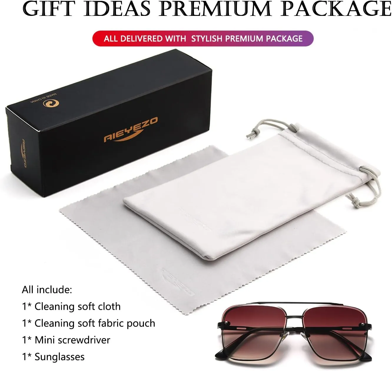 AIEYEZO Square Sunglasses for Men Women Fashion Oversized Glasses Metal Frame Square Aviator Gradient Shades