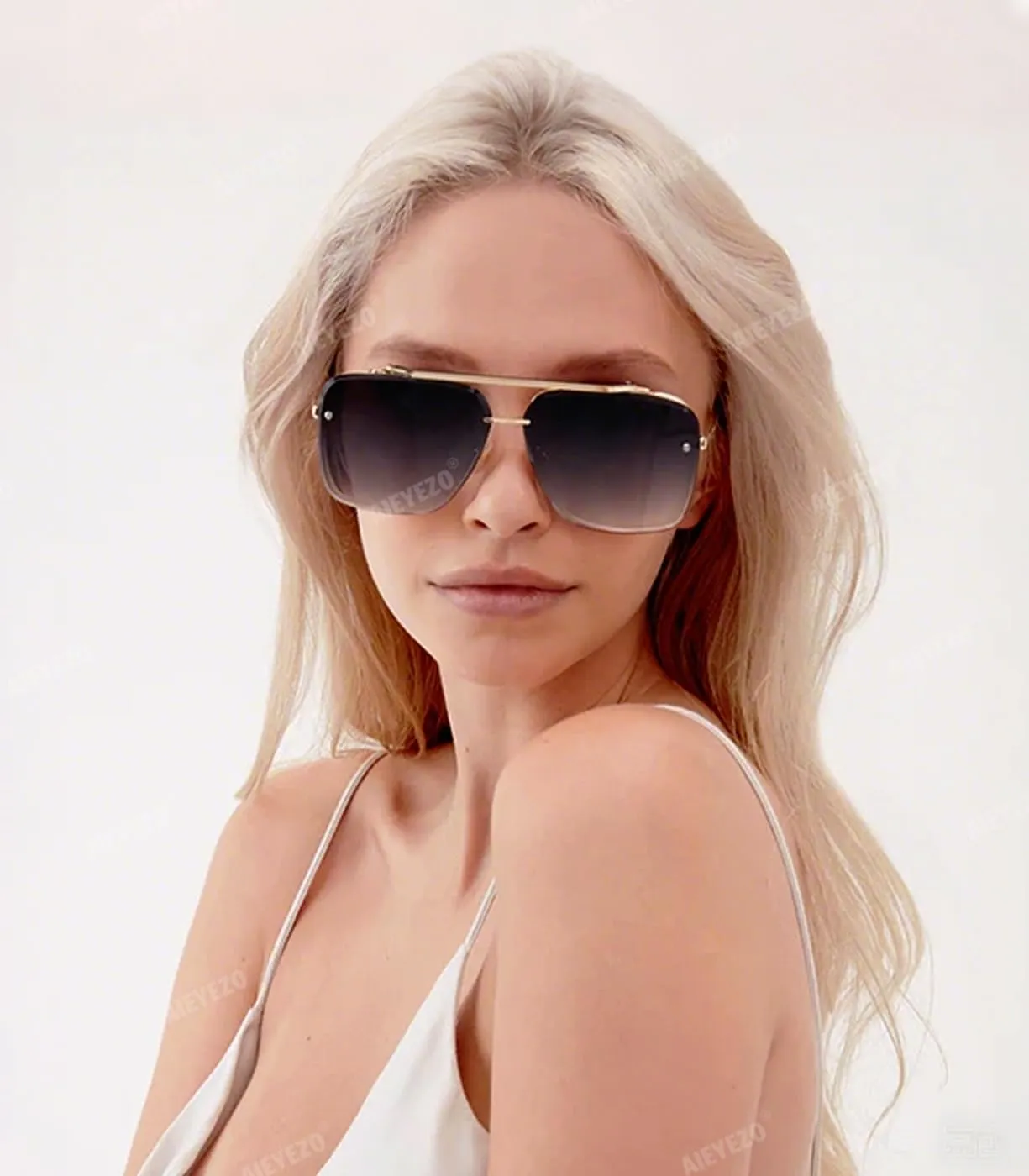 AIEYEZO Square Sunglasses for Men Women Fashion Oversized Glasses Metal Frame Square Aviator Gradient Shades