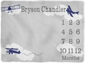 Airplane Milestone Blanket Monthly Growth Tracker Aircraft Soft Fleece Blanket Gift Newborn Gift Baby Boy