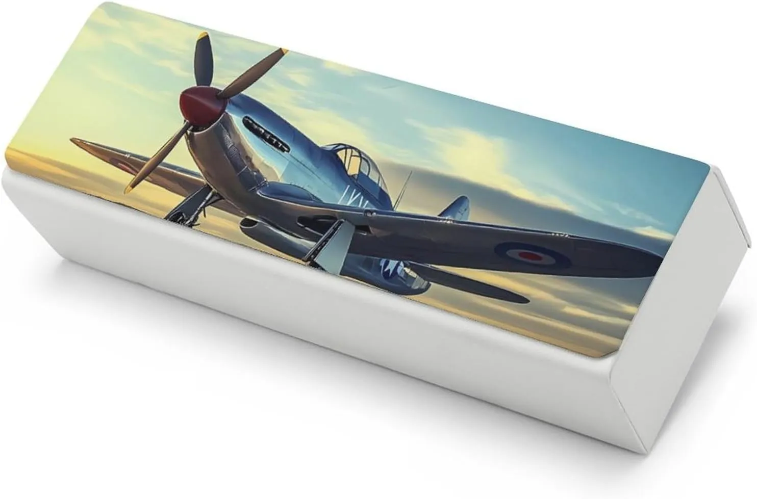 Airplane Vintage Aviation Fighter Glasses Case PU Leather Eyeglass Case Protective Case Sunglasses Pouch Holder for Women Men