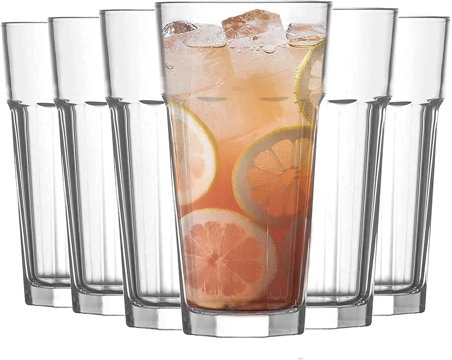Alex 400 Ml Water Glass Tumbler Highball Glasses Clear Iced Tea And Glasses For Drinking Cocktail, Juice, Milkshake, Coke, Soda, Lassi, Dishwasher Safe Set Of 6, Transparent, 0.4 Liter