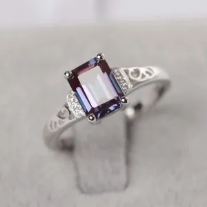 Alexandrite Emerald Cut Solitaire Ring  - 925 Sterling Silver Ring