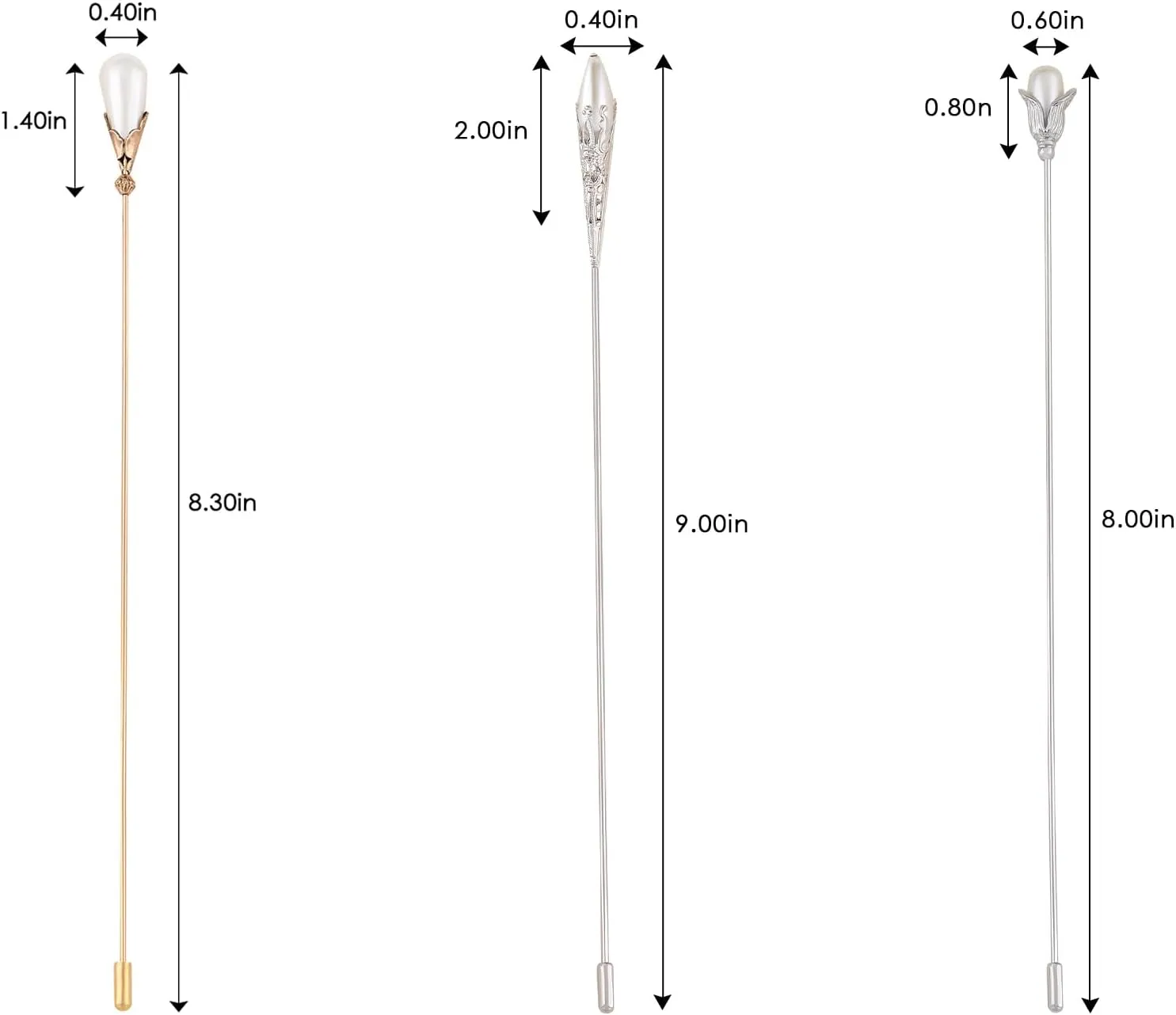 Alilang Classic Vintage 3Pcs Hat Brooch Pin Set with Rhinestone and Pearl Accents for Scarves and Hats Lapel Pin Accessories