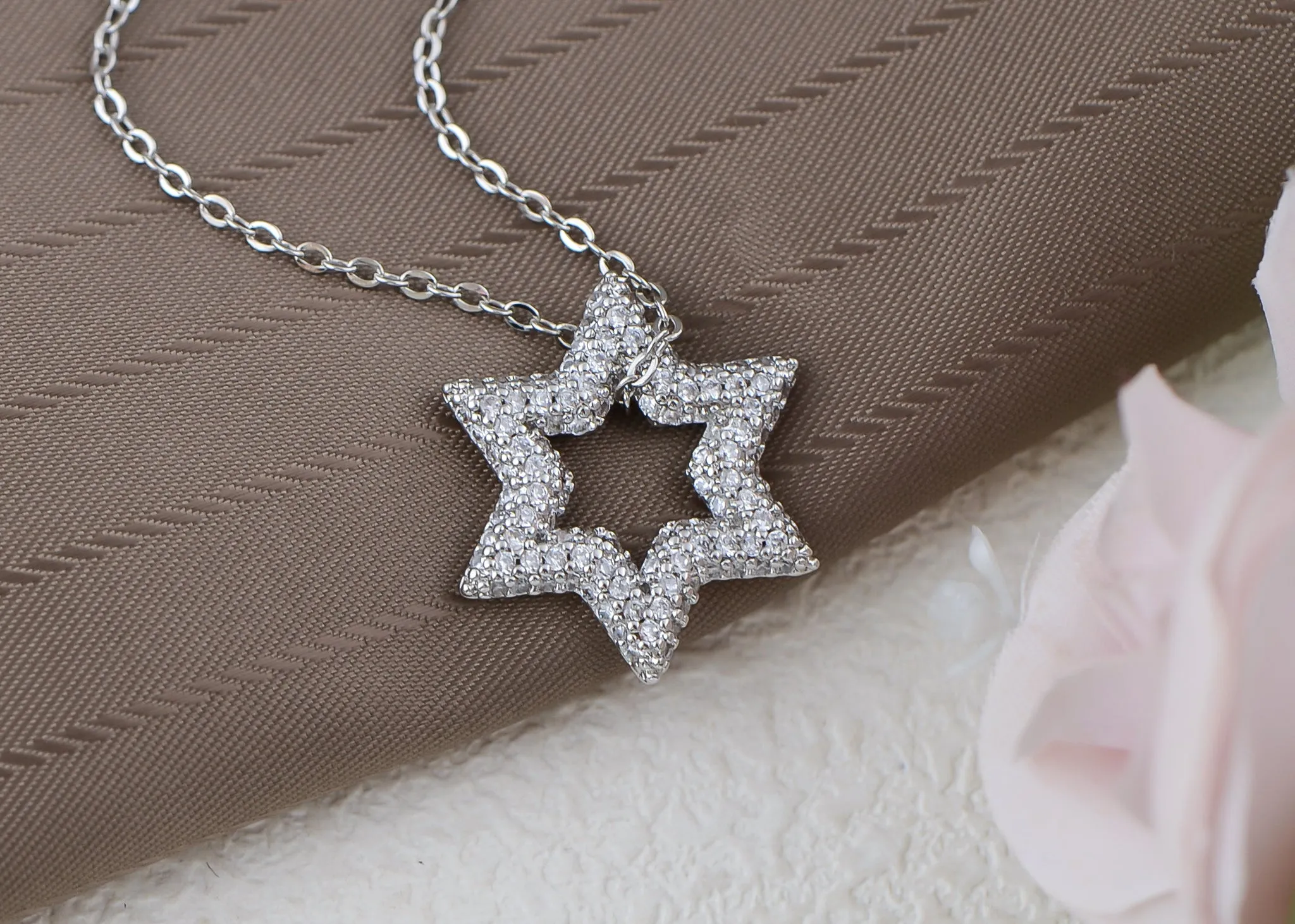 Alilang Sparkly Cubic Zirconia Star Pendant Necklace for Women Christian Jewelry