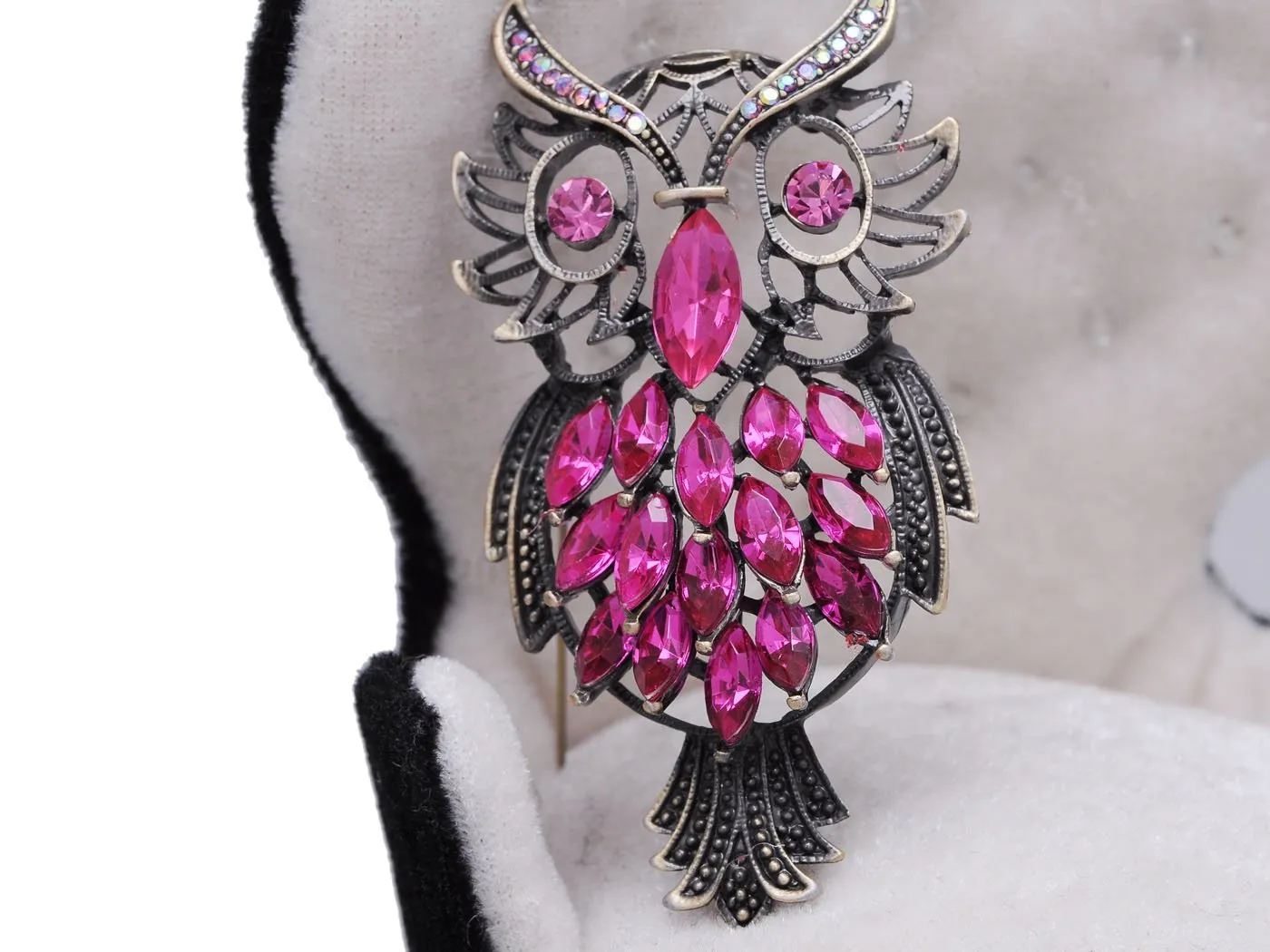 Alilang Vintage Inspired Pink Crystal Rhinestone Marquise Feather Owl Pin Brooch