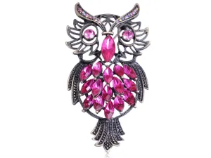 Alilang Vintage Inspired Pink Crystal Rhinestone Marquise Feather Owl Pin Brooch