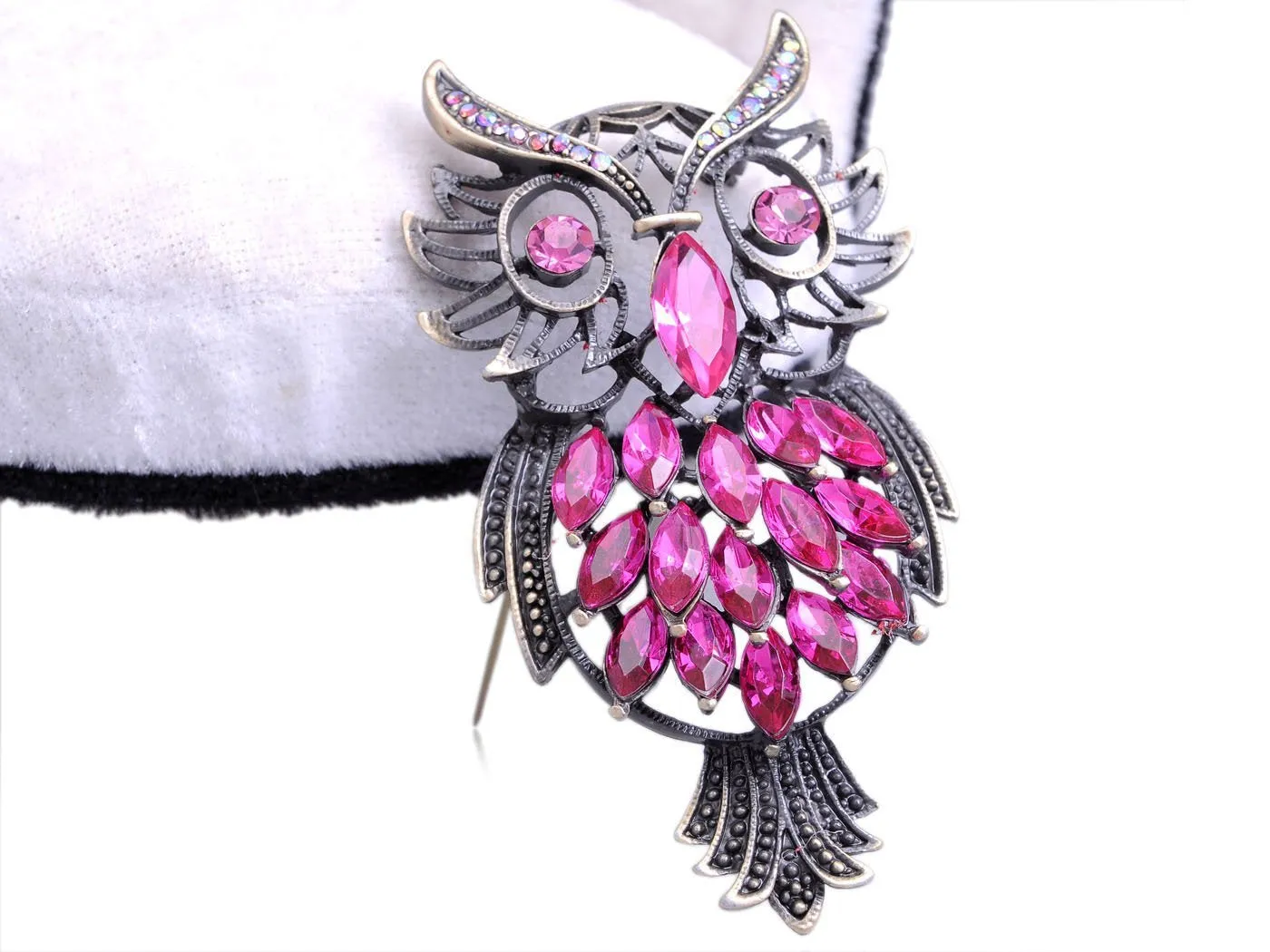 Alilang Vintage Inspired Pink Crystal Rhinestone Marquise Feather Owl Pin Brooch