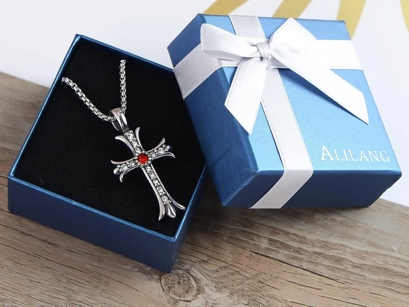 Alilang Vintage Inspired Reproduct Large Crystal Cross Pendant Necklace