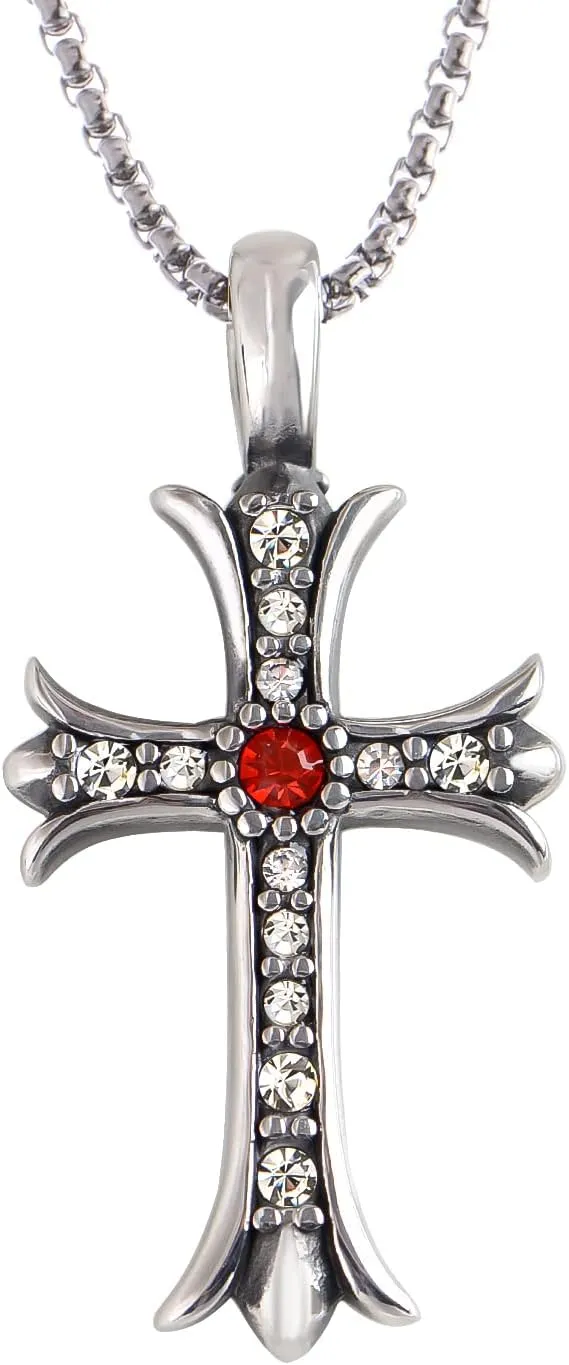 Alilang Vintage Inspired Reproduct Large Crystal Cross Pendant Necklace
