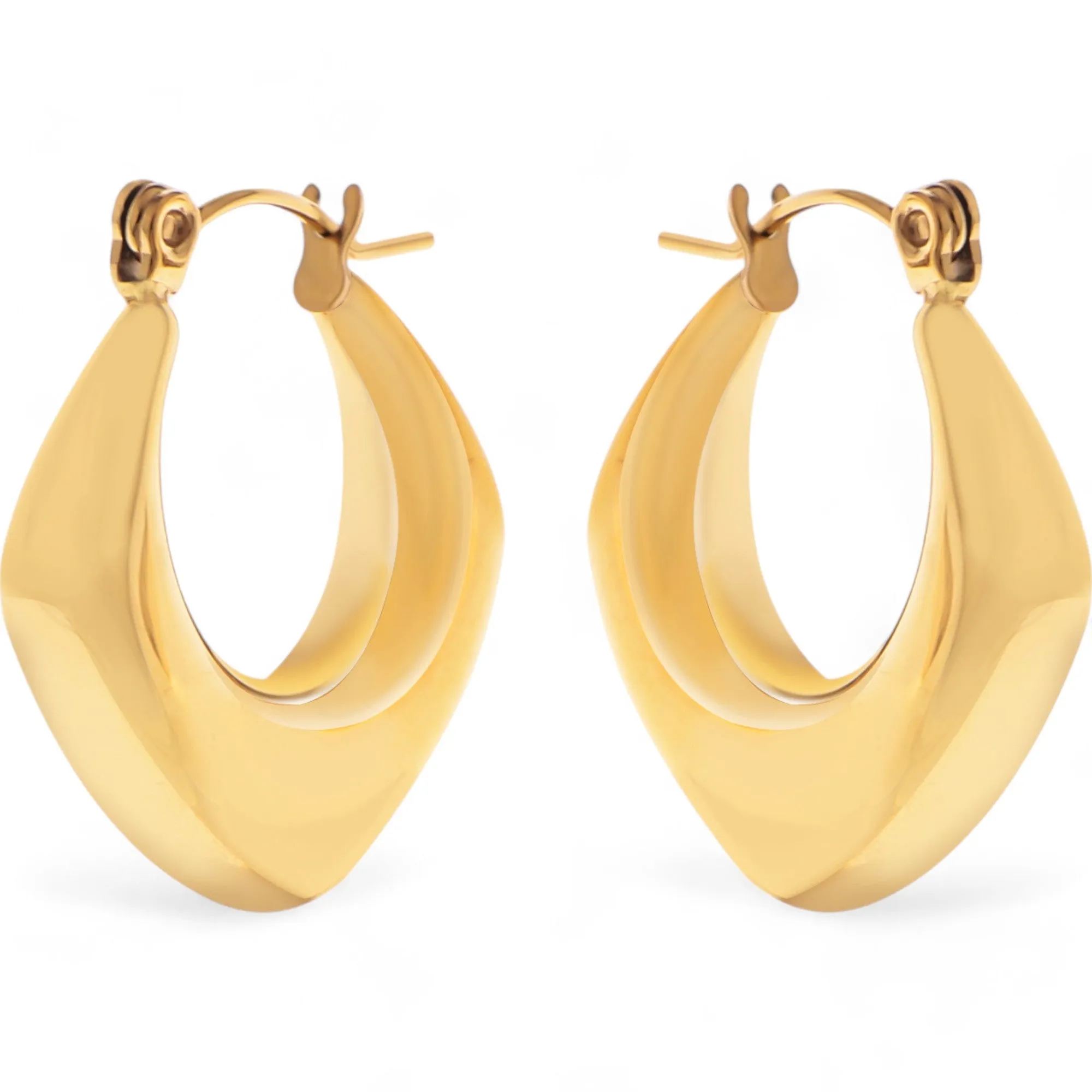 Alilang Women's Gold Tone Hoop Earrings with Sculptural Geometric Design