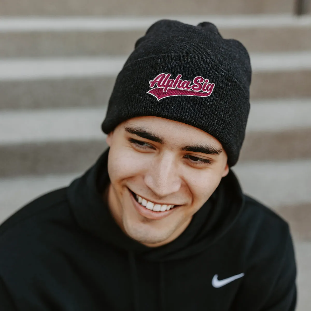 Alpha Sig Signature Charcoal Beanie
