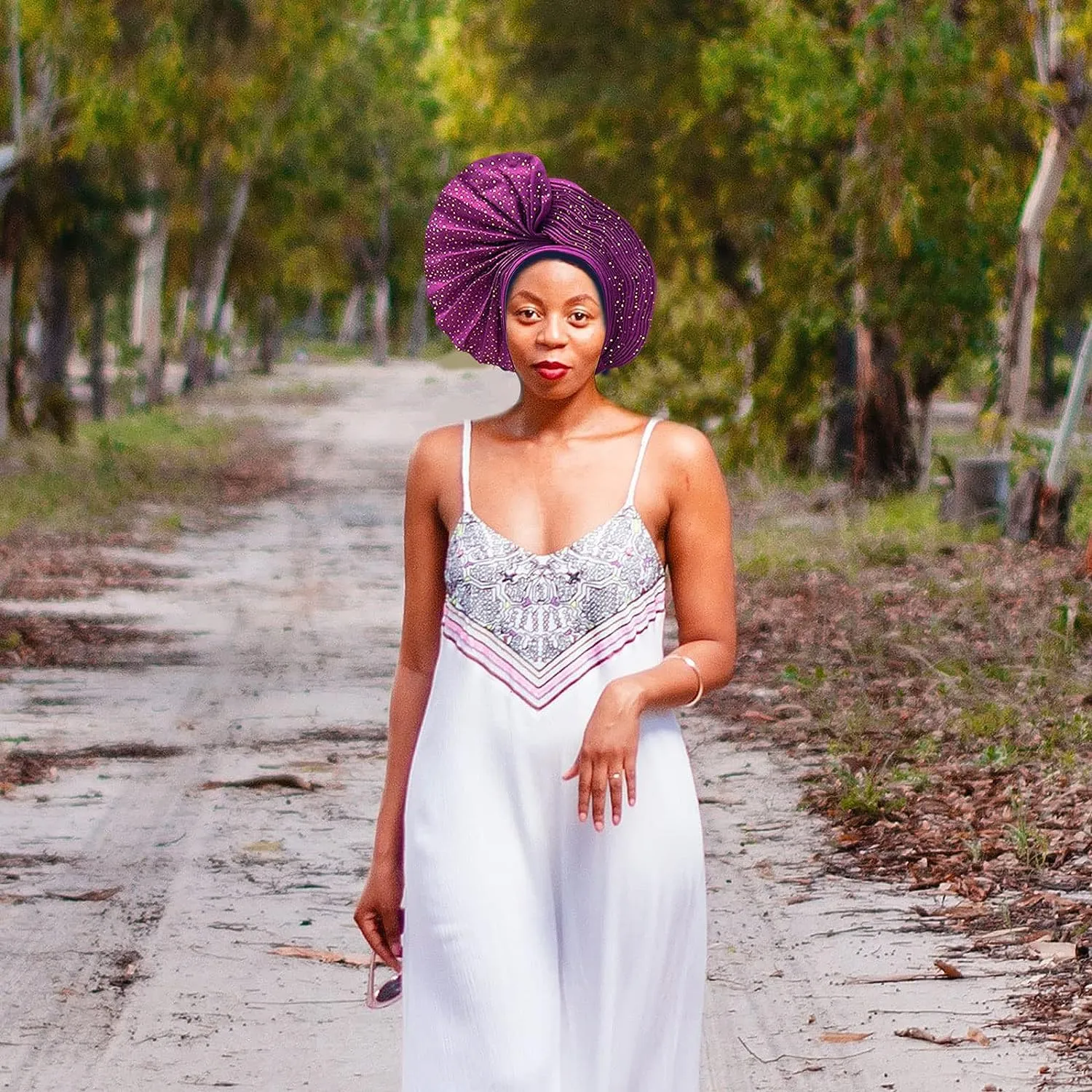 Already Made Nigerian ASO Oke Auto Gele with Stones Women Turban Hat Head Wrap African Headties Fashion Headbands for Party(Fushcia)