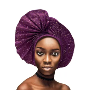 Already Made Nigerian ASO Oke Auto Gele with Stones Women Turban Hat Head Wrap African Headties Fashion Headbands for Party(Fushcia)