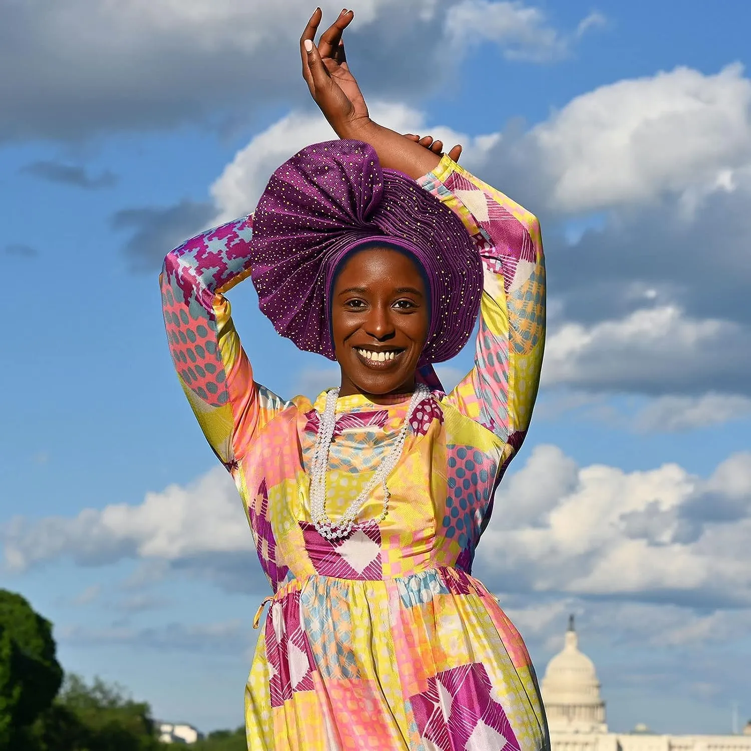 Already Made Nigerian ASO Oke Auto Gele with Stones Women Turban Hat Head Wrap African Headties Fashion Headbands for Party(Fushcia)