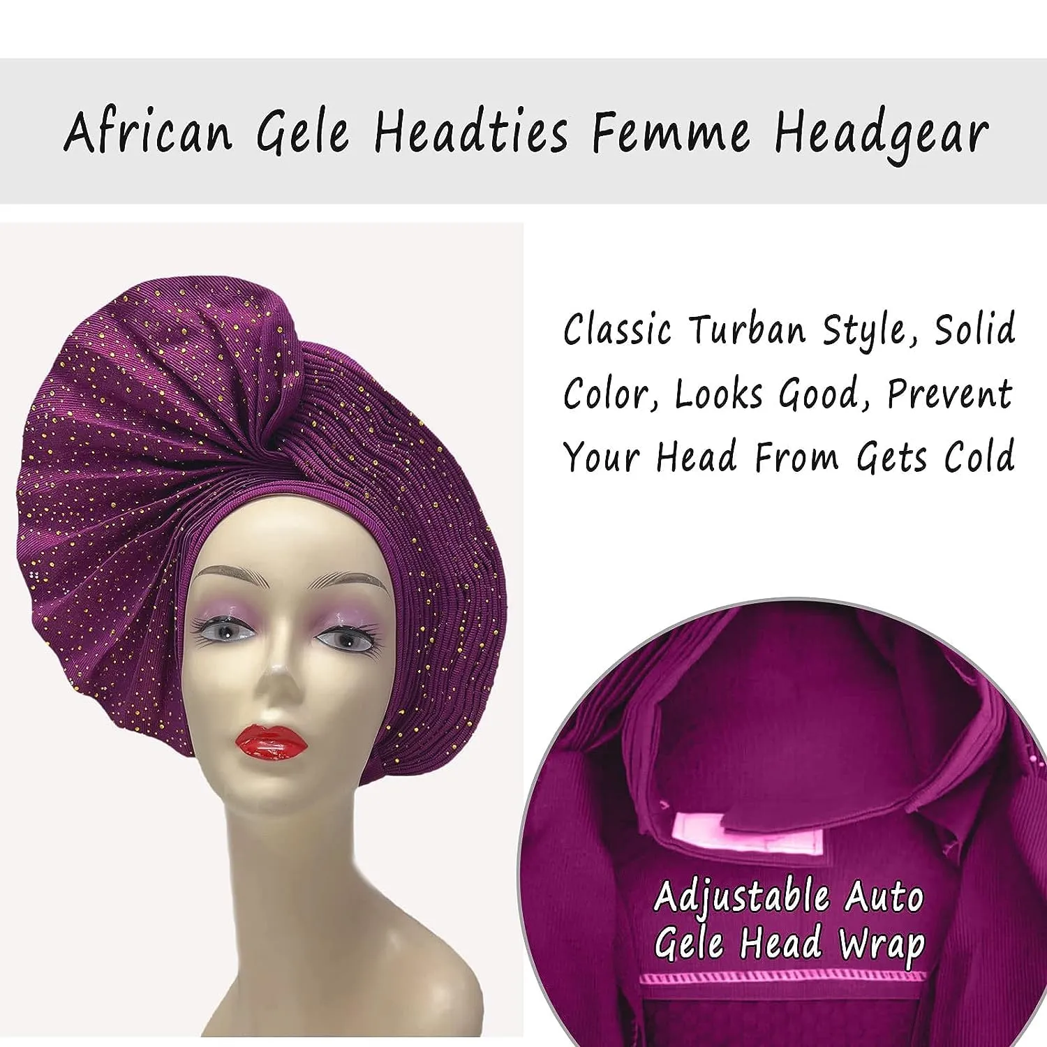 Already Made Nigerian ASO Oke Auto Gele with Stones Women Turban Hat Head Wrap African Headties Fashion Headbands for Party(Fushcia)