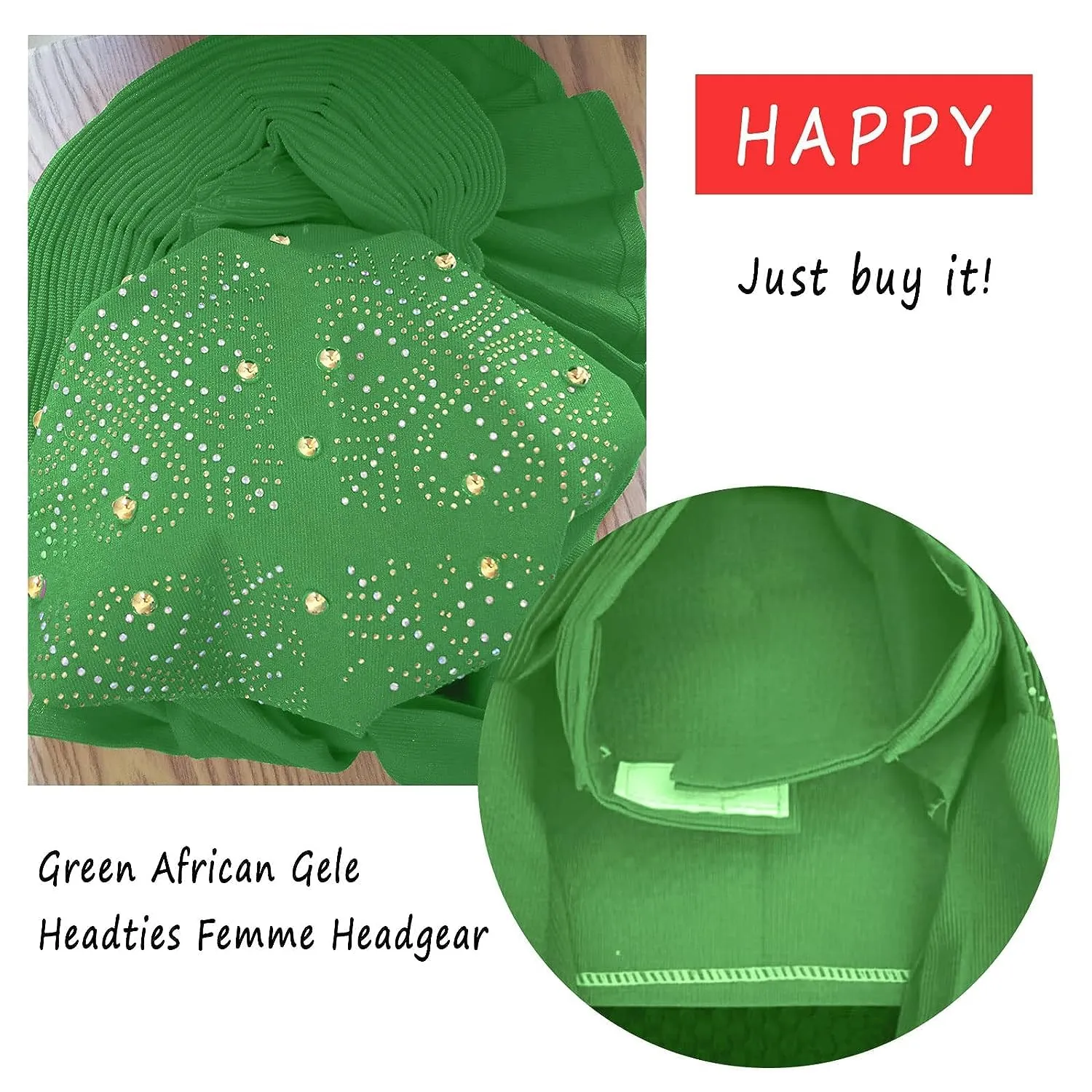 Already Made Nigerian Auto Gele Aso Oke With Stones Women Turban Hat Head Wrap African Gele Headties Femme Headgear Fashion Headbands For Party Wedding (Grass Green)