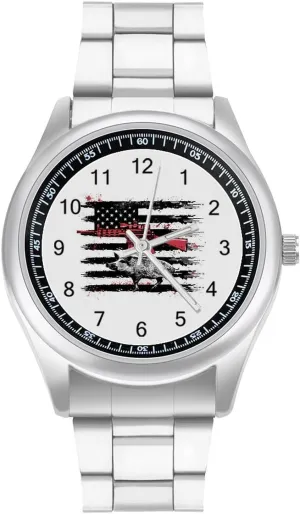 American USA Flag Boar Hunting Wild Watches Stainless Steel Band Wristwatch Business Dress Watch for Work Home