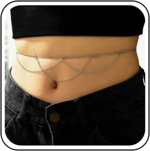 Andelaisi Boho Layered Tassel Chain Waist Chain Silver Tassel Chain Drop Belly Chains Vintage Thin Body Chain Minimalist Waist Body Chain Jewelry for Women